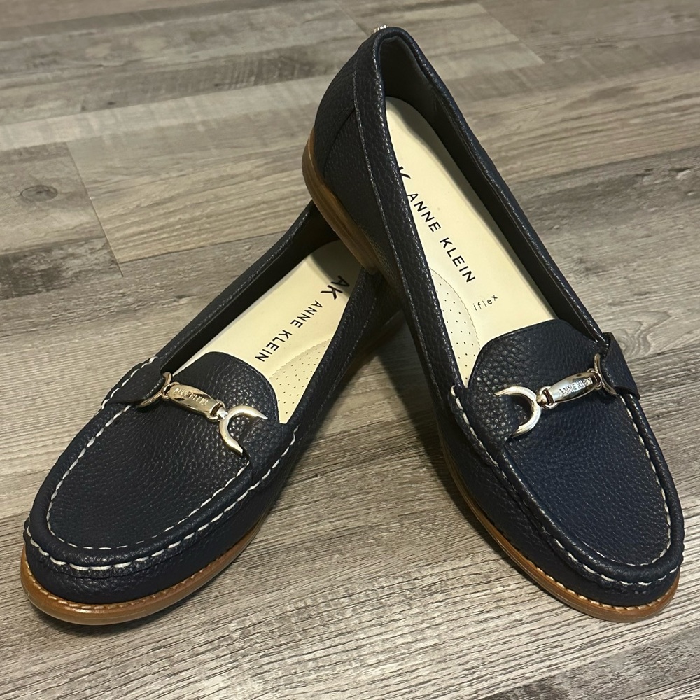 Anne Klein Navy Pebble Loafers
